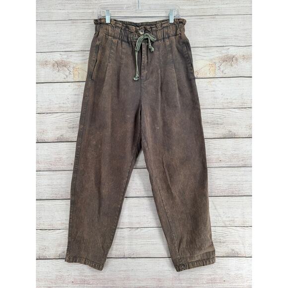 Oli & Hali Mineral Washed High Waist Pleated Barrel Pants Womens L Brown - Picture 1 of 14